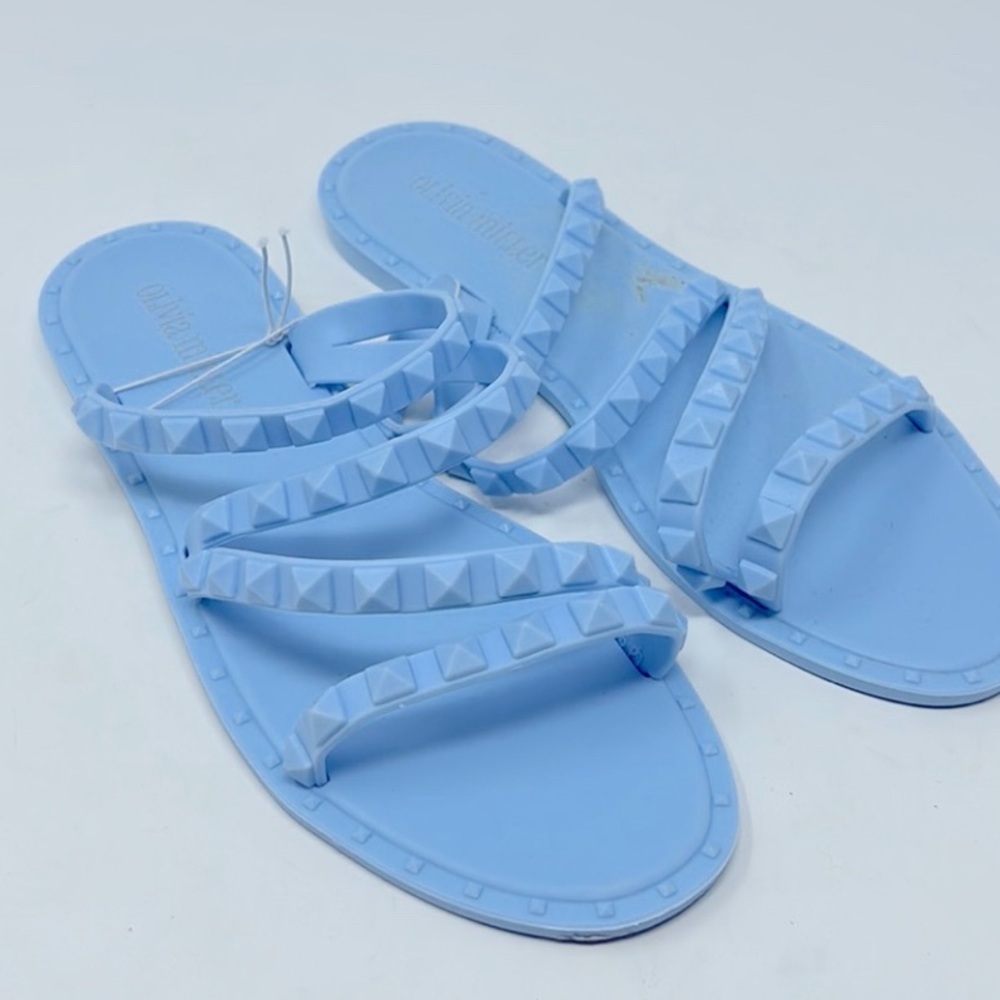 Olivia Miller Baby Blue Studded Slip-On Jelly Flat Sandals Size 6 - Picture 4 of 4